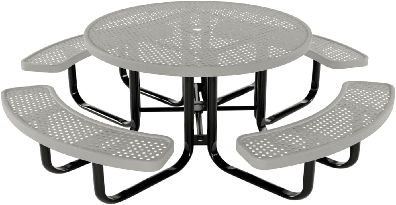 Coated Outdoor Furniture Heavy-Duty Portable Outdoor Kids Table with Umbrella Hole, Punched Steel Kids Picnic Table, Commercial-Grade, Made in America (46 In, Round, Childrens, Gray)