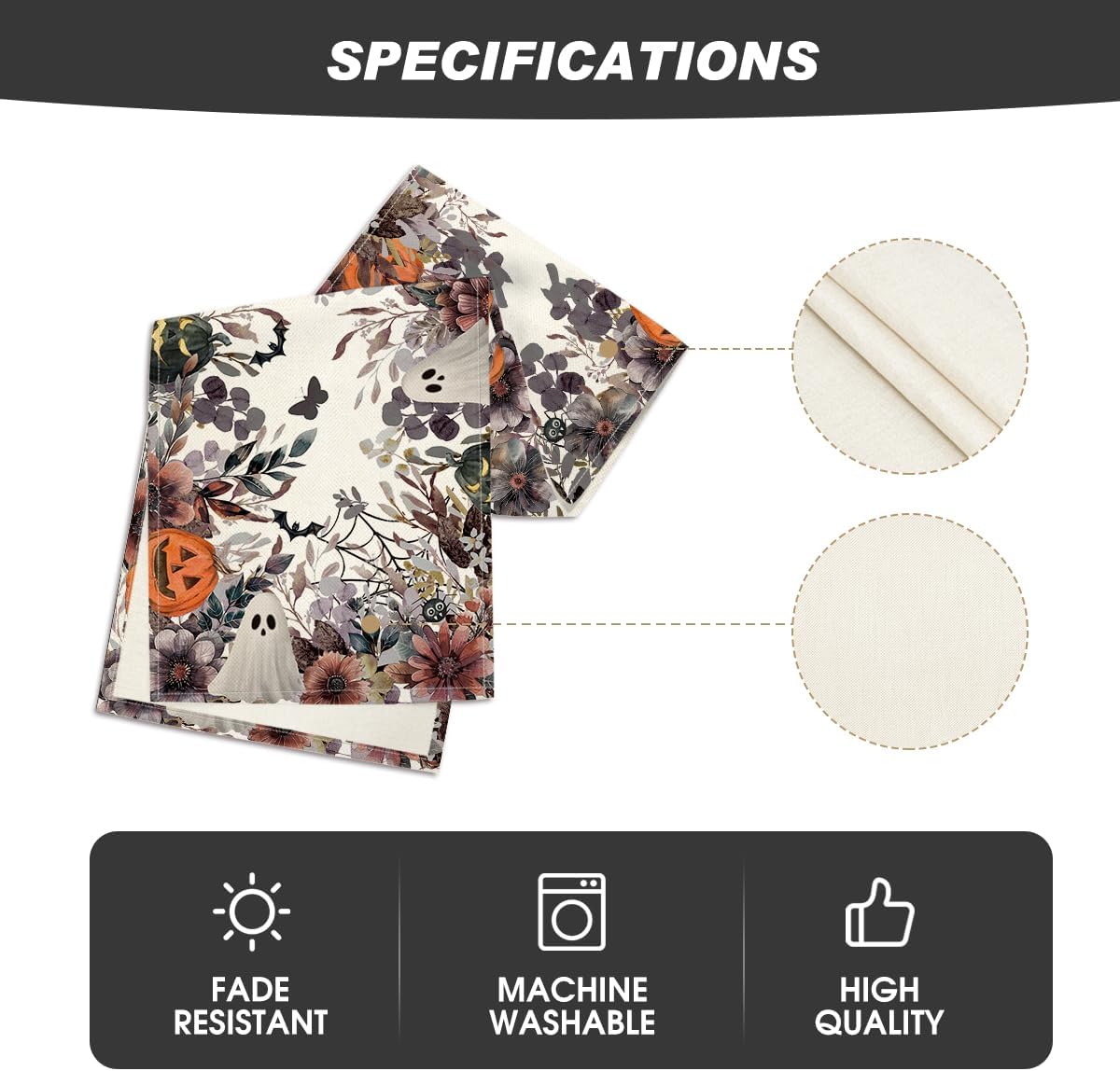 Artoid Mode Jack-O'-Lantern Pumpkin Floral Ghost Halloween Table Runner, Eucalyptus Kitchen Dining Table Decoration for Home Party Decor 13x48 Inch