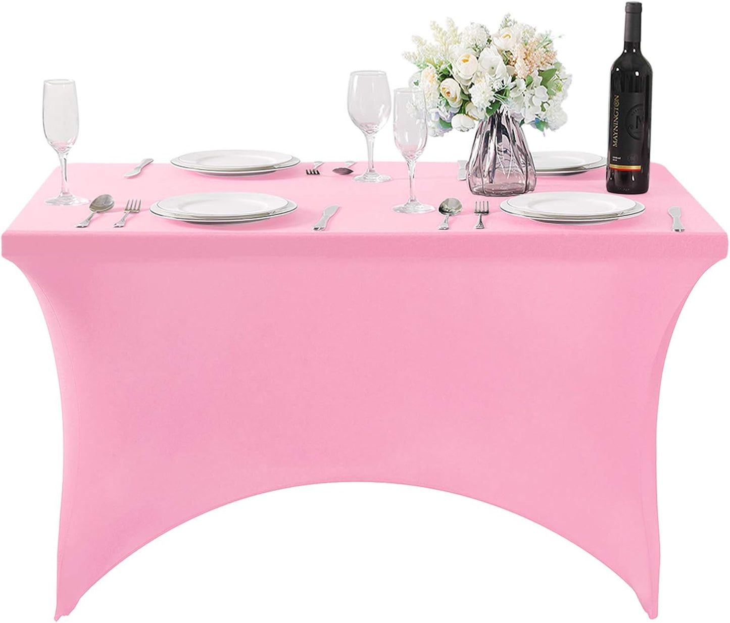 Spandex Table Cover for 4FT or 6ft or 8ft Table Universal Fitted Stretch Tablecloth for Party, Banquet, Wedding and Events-Pink