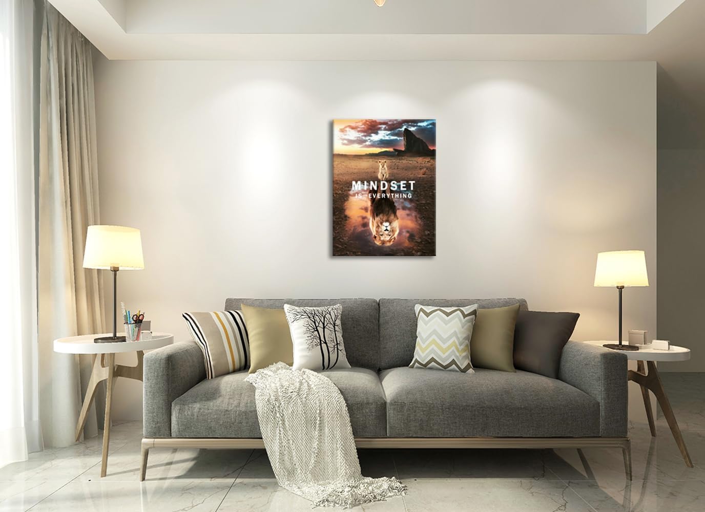 Inspirational Canvas Wall Art Mindset is Everything Motivation Pictures Painting Modern Motivational Lion Posters Prints Artwork Decor Office Home Living Room Framed Ready to Hang[30" W X 40" H]