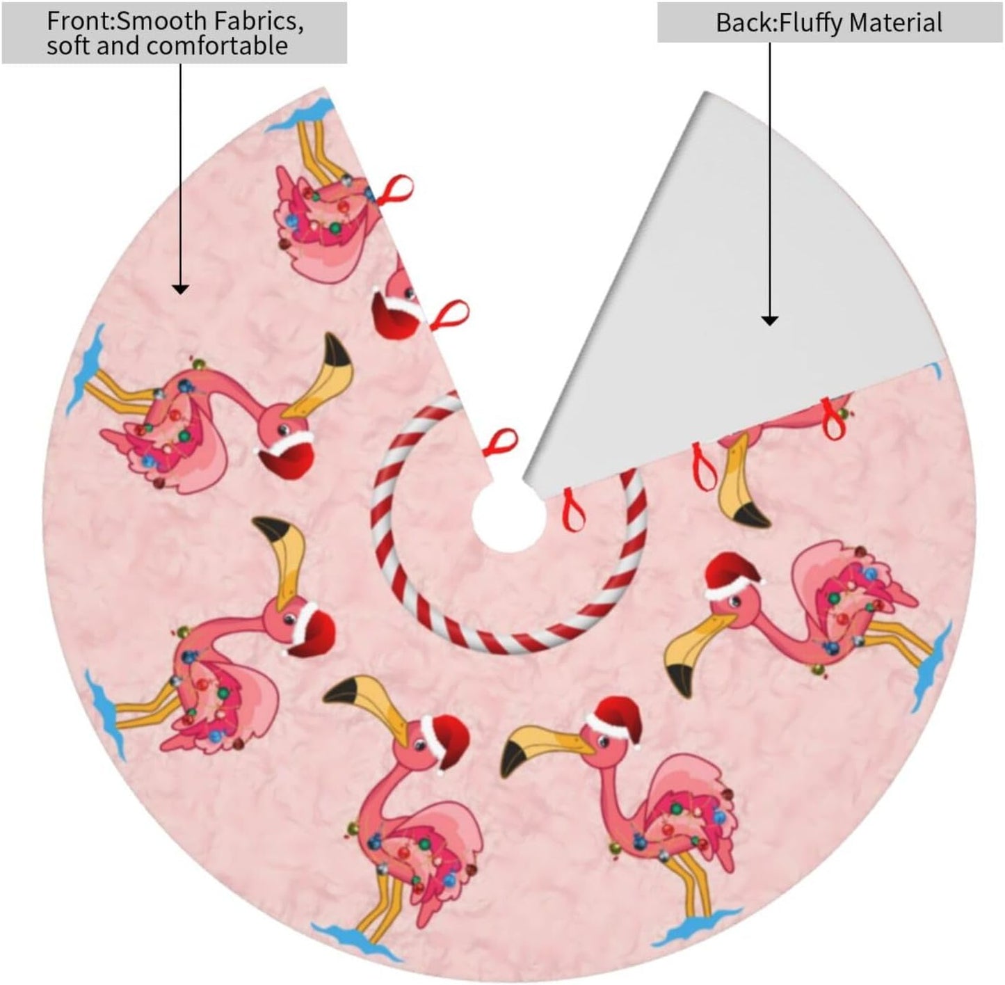 48" Large Christmas Tree Skirt, Christmas Decorated Flamingo Pattern Tree Mat Base Cover for Xmas Festive Holiday Party Decoration Ornaments