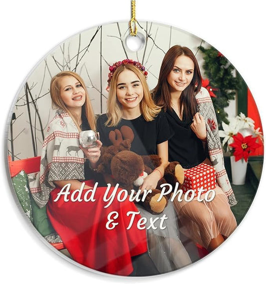 Personalized Best Friend Photo Christmas Ornament Bestie Round Acrylic Ornament with Picture, Friendship Ornaments Keepsake Gifts, Customized Photo Best Friend Ornaments