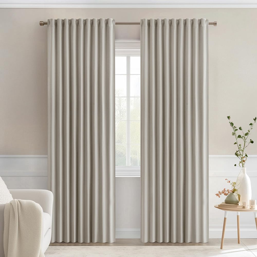 MIULEE Stone Back Tab Blackout Curtains 108 Inch Long 2 Panels Set for Bedroom, Rod Pocket/Pinch Pleat Extra Long Thermal Insulated Living Room Darkening Pleated Light Blocking Drapes