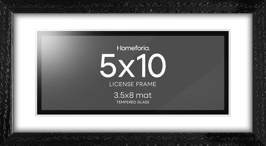 Homeforia 5x10 Business License Frame Black, High End Oak 5 x 10 Black Wood Document Certificate Frame with Mat 4x9, 10x5 Wooden Picture Frames for Wall or Tabletop, Tempered Glass, Wall Kit, Set of 1