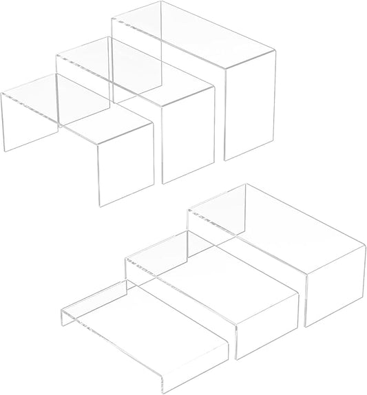 Acrylic Display Risers 6pcs, Clear Rectangular Display Organizer Stands, Acrylic Display for Funko Pop Figure, Desserts, Cupcake, Toys, Collectibles, Merchandises - 7.5''x8''x8.5''x9''x9.5''x10''