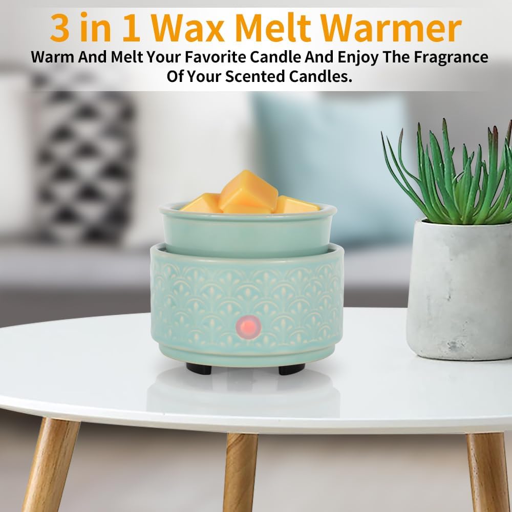 kobodon Ceramic Wax Melt Warmer - 3-in-1Electric Wax Warmer-Fragrance Candle Burner for Scented Wax Tarts and Essential Oils - Wax Melts as Gifts for Moms Grandma Women Girls（Light Green）