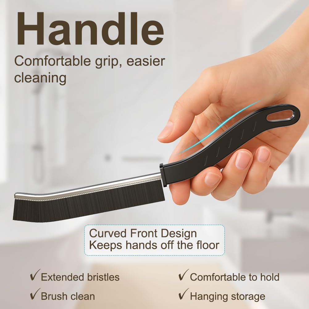 [7-Pack] Hard Bristle Crevice Cleaning Brush - Grout & Gap Crevice Brush for Window Tracks, Bathroom Corners, Kitchen Sink -Ergonomic Curved Handle Protects Hands, Cleaning Products Essential