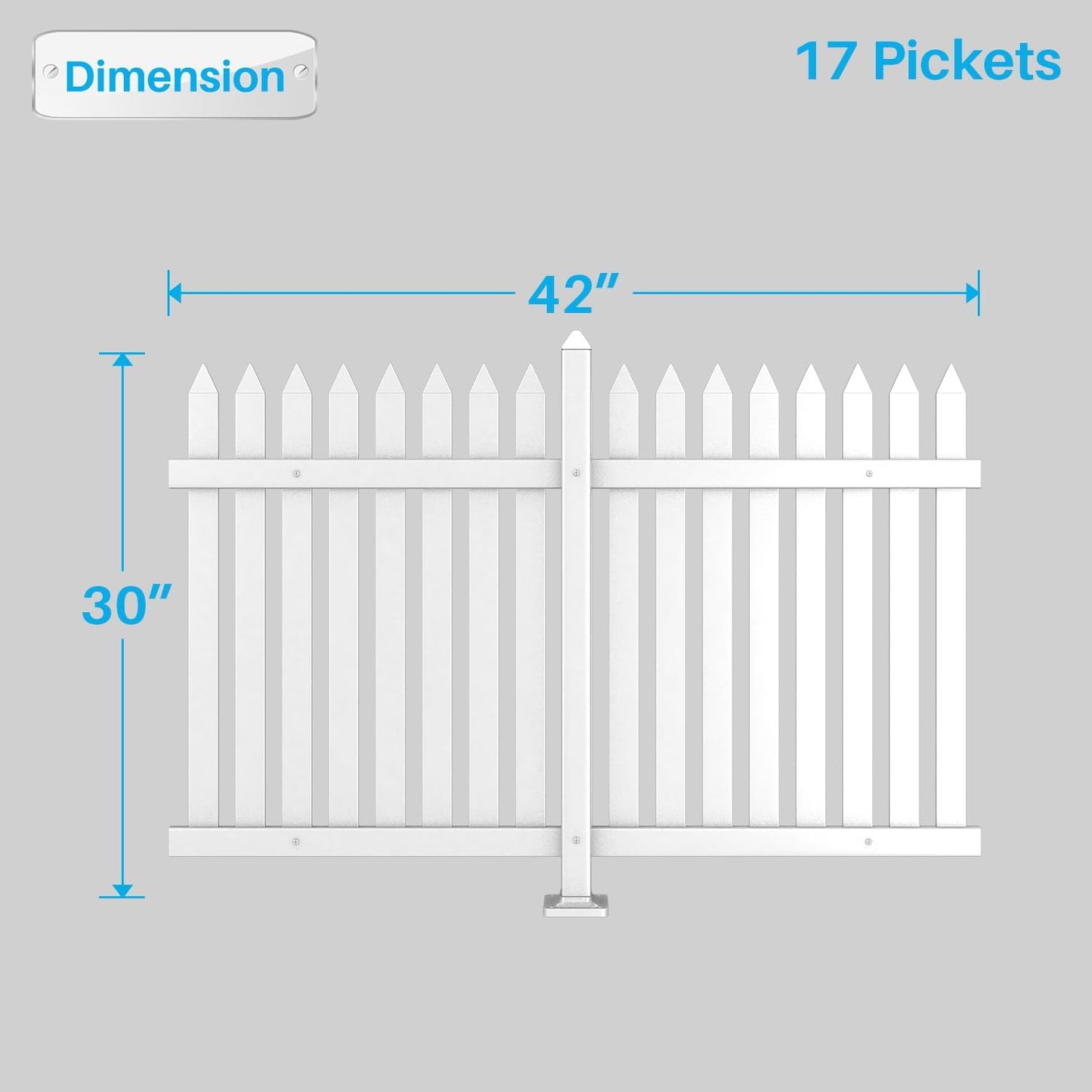 Patio 4 Sets Vinyl Picket Fence Panels 30" H x 84" W White PVC Decorative Fence for Front Yard Porch Patio Deck Pool Air Conditioner Fence Safety Dog Fence (34 Pickets, Straight)
