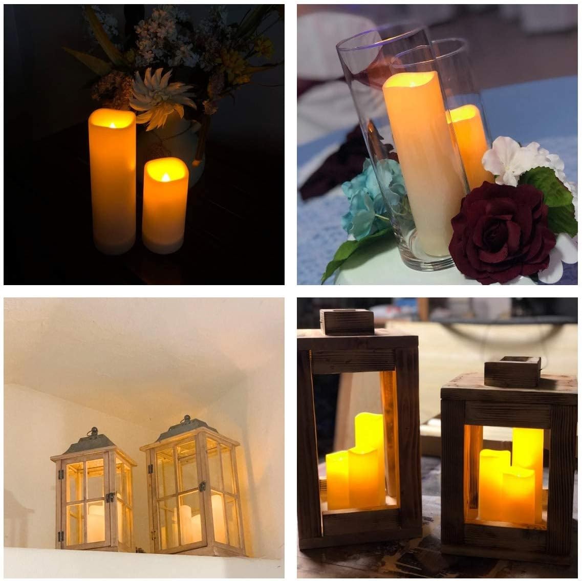 Aignis 12pcs Flameless LED Candles Battery Operated with 10-Key Remote Timer, Outdoor Indoor Waterproof, Warm Flickering Glow for Cozy & Romantic Home/Wedding/Holiday Décor(D2.2''xH4/5/6/7'')