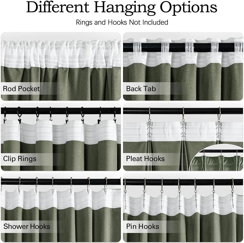 MIULEE Sage Green Polyester Curtains 96 inches 2 Panels - Pinch Pleated Luxury Room Darkening Window Drapes for Bedroom Living Room Blackout Thermal Insulated Super Soft, Back Tab Rod Pocket W52 x L96