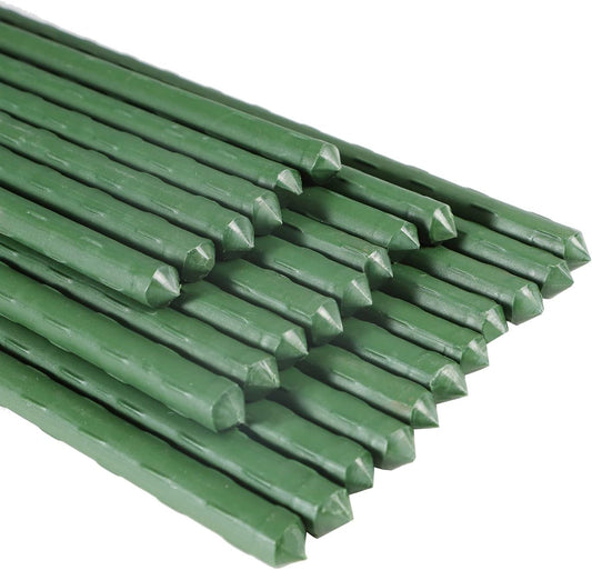 Garmeinea Garden Stakes 24 Inches Plastic Coated Steel Plant Stakes for Growing Climbing Plants, Pack of 25