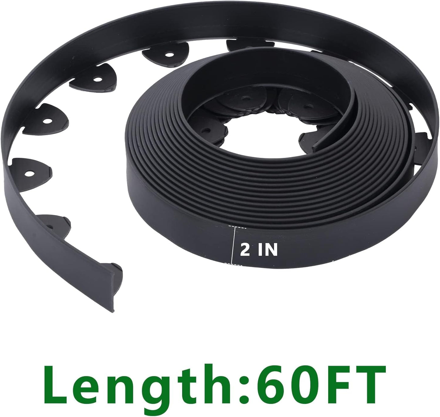 No Dig Landscape Edging Kit 60FT 2IN Tall with Scissors, Heavy Duty PP Material Garden Edging with 54 Anchoring Spikes, Edging for Landscaping, Garden, Black