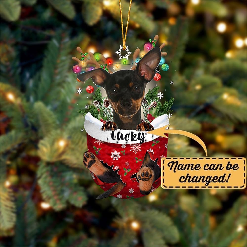 Miniature Pinscher Christmas Ornament - Dog in Snow Pocket Tree Decoration - Xmas Gift Idea for Dog Lovers