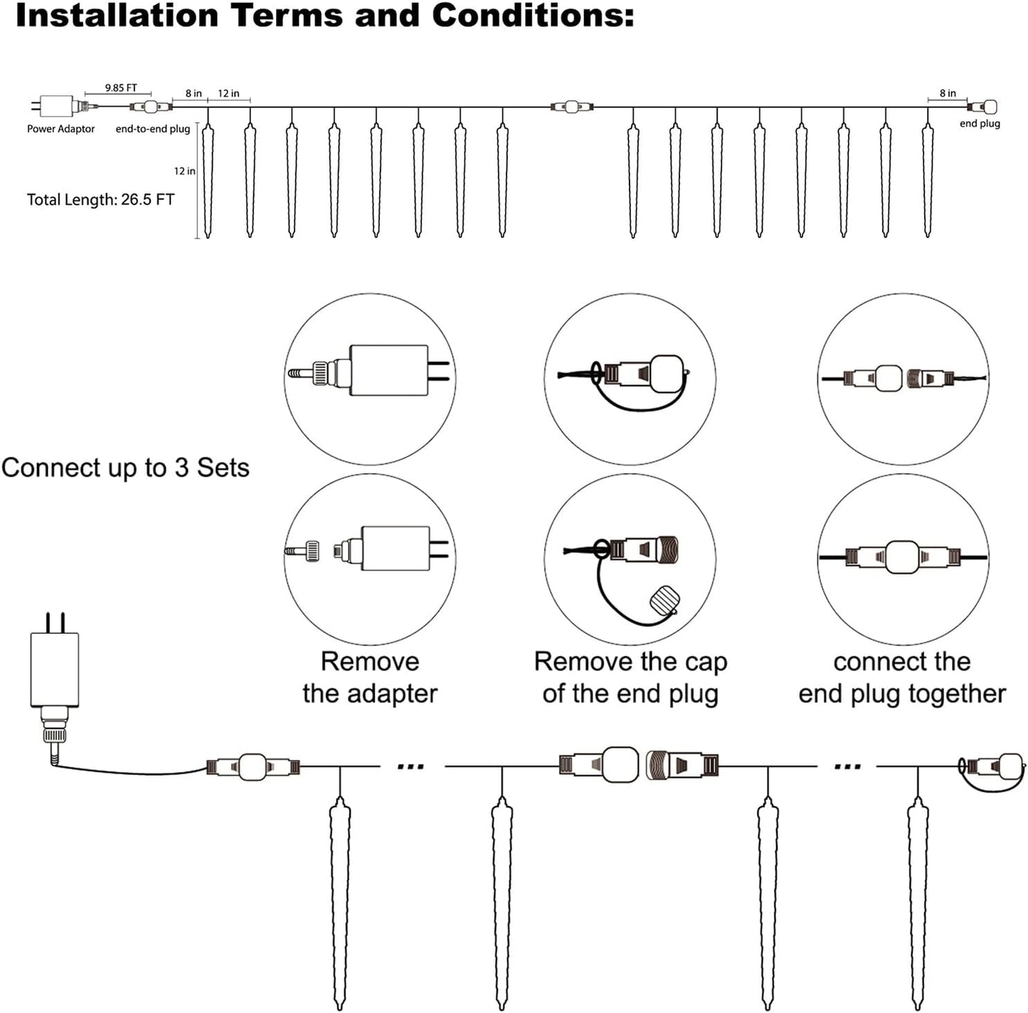 WATERGLIDE 16 Icicles Meteor Shower Lights, 12" Outdoor Christmas Icicle 384 SMD LED Crystal Ice Falling, Connectable Raindrop Iciclelight, Xmas Winter Party Tree Holiday Decor, Blue