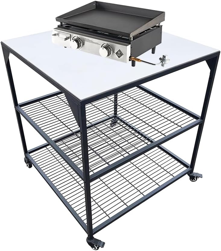Stainless Steel 3-Tier Mobile Cart for Outdoor Grills & Pizza Ovens