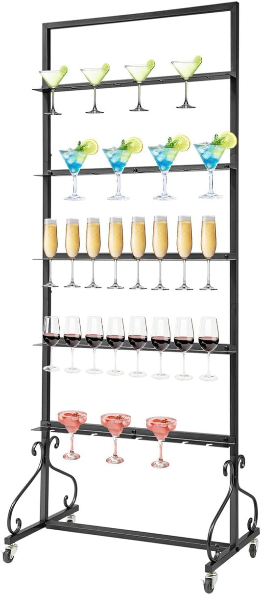 40 Slots Champagne Holder Stand for Party, Wine Glass Display Wall Holder, Stable Wine Glass Stemware Rack for Bar, Wedding, Party (Black)