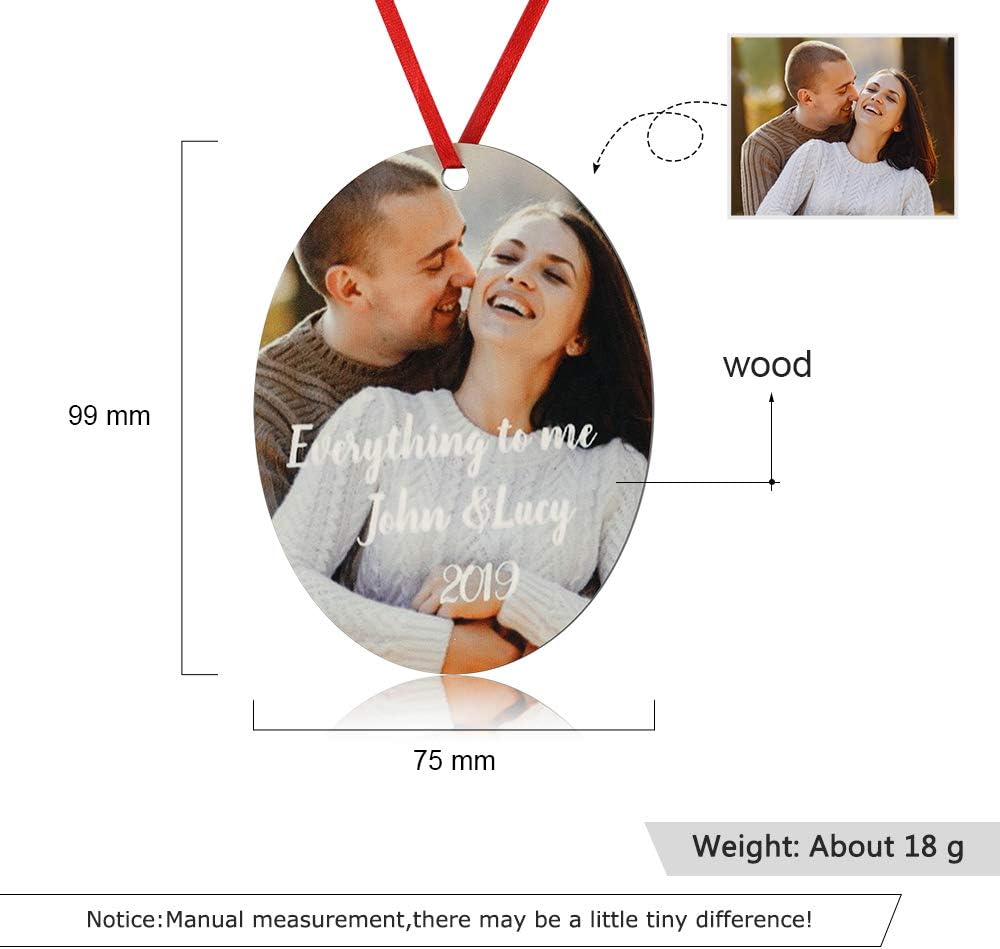 Gemszoo Personalized Picture Christmas Ornament, Custom Double Sided Photo Text Wooden Hanging Xmas Tree Keepsake Pendant Decoration Gift for Family (1, Oval)