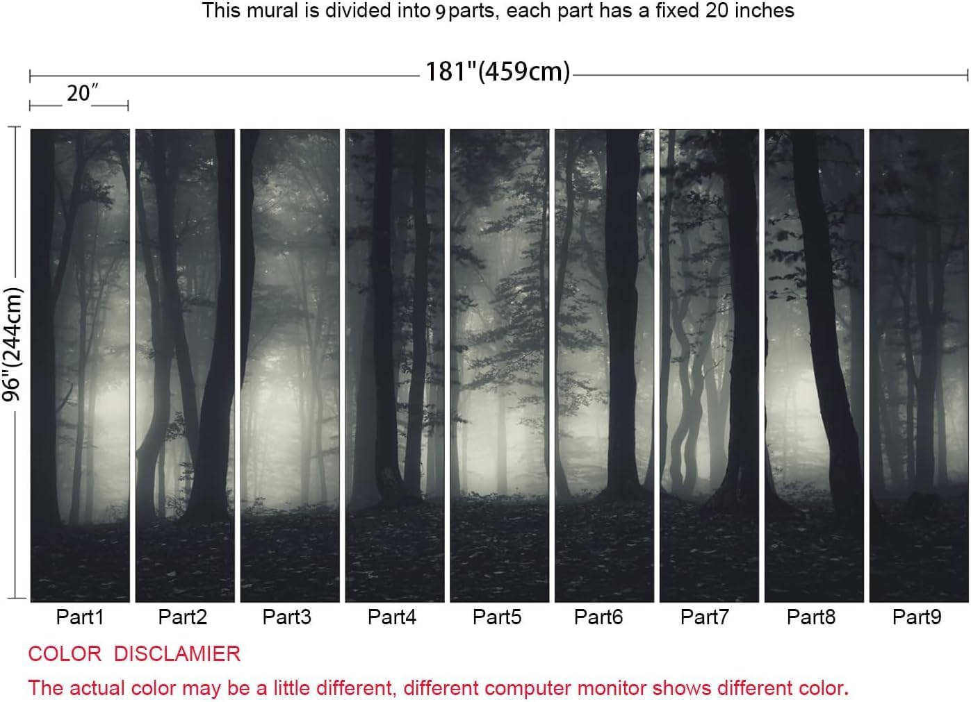 Foggy Forest Wallpaper Misty Jungle Rainforest Trees Nature Landscape Wall Mural(Not Peel n' Stick)