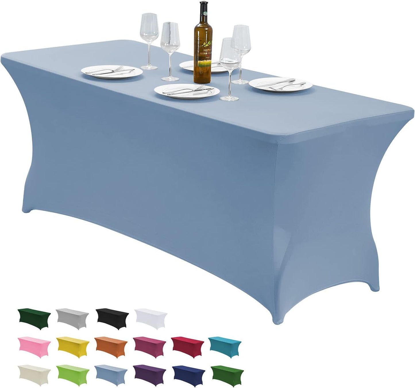 CWK 8FT Waterproof Stretch Spandex Table Cover for Rectangular Tables - Elastic Fitted Tablecloth for Folding Tables,Wrinkle Resistant Table Cloth for Parties, Weddings, Banquets & Events (Sky Blue)