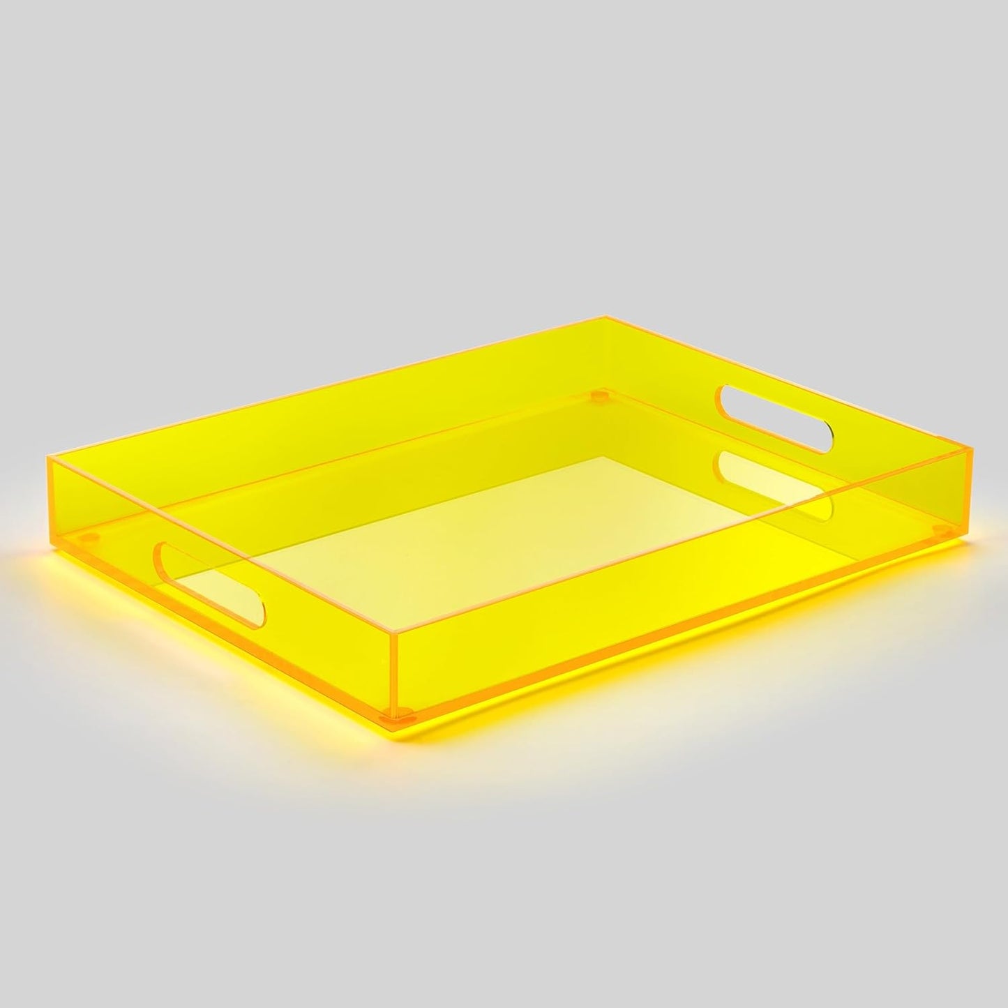 Large Acrylic Serving Tray Decorative Ottoman Coffee Table Vanity Tray Tea Fruit Platter Snack Appetizer Dessert Drink with Handles for Bar Kitchen Party, Neon Yellow