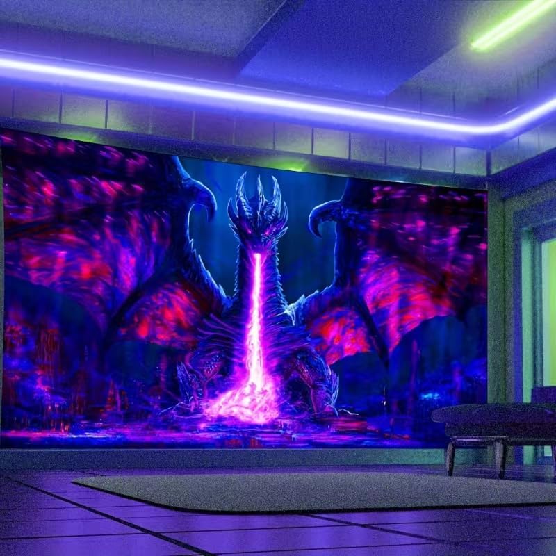 ADDWel Blacklight Dragon Tapestry, Cool Evil-Dragon Tapestry Glow In The Dark, UV Reactive Black Light Posters Wall Hanging for Bedroom Dorm Living Room Backdrop Decor