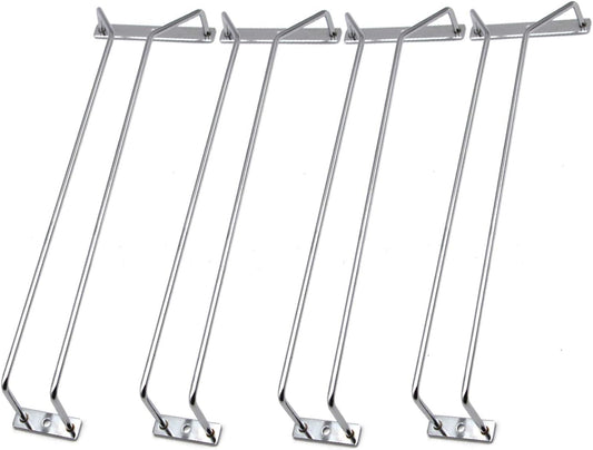 14-Inch Wine Glass Rack, Under Cabinet Wine Glass Holder Stainless Steel Chrome Finish Stemware Rack - Hanging Stemware Holder for Cabinet Kitchen Bar, Set of 4