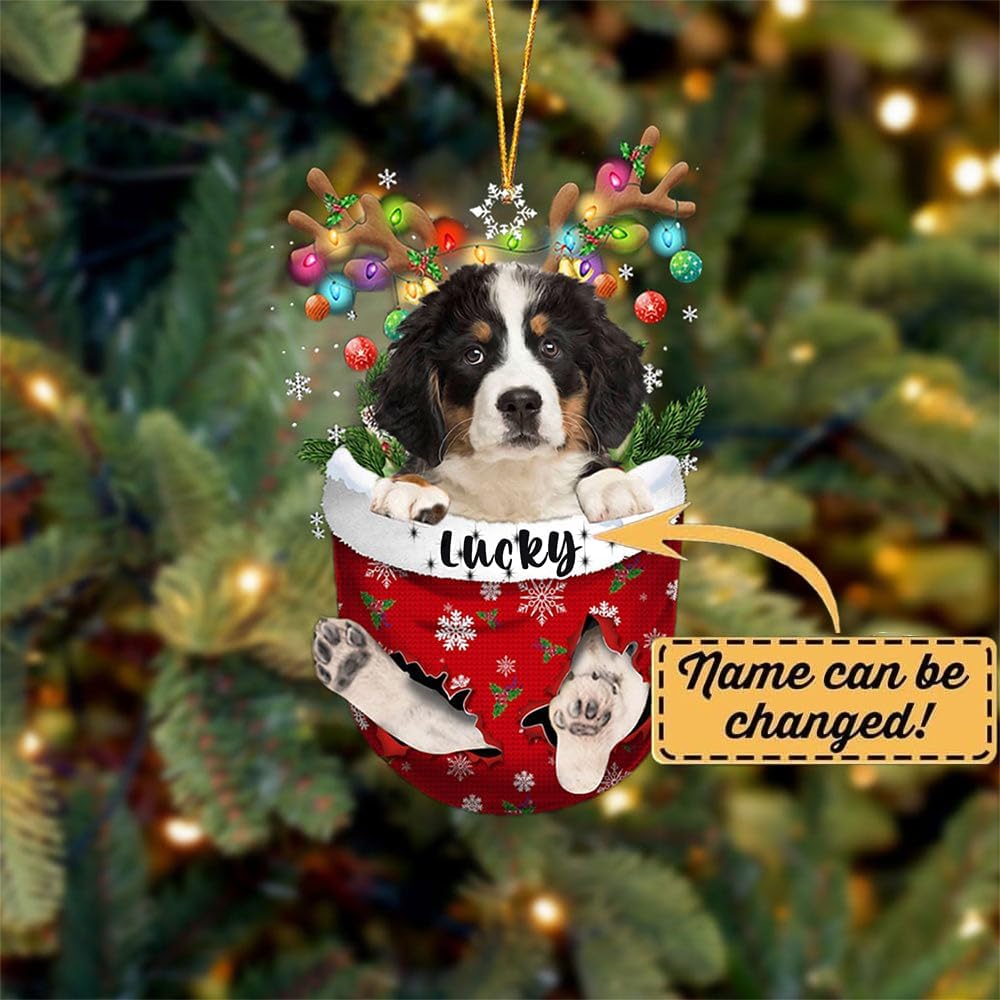 Bernese Mountain Dog Christmas Ornament, Bernese Mountain in Snow Pocket Christmas Tree Ornament, Dog Lovers Gift Idea Xmas Decor, Christmas Decorations for Tree, Christmas Ornament Gift for Dog Lover