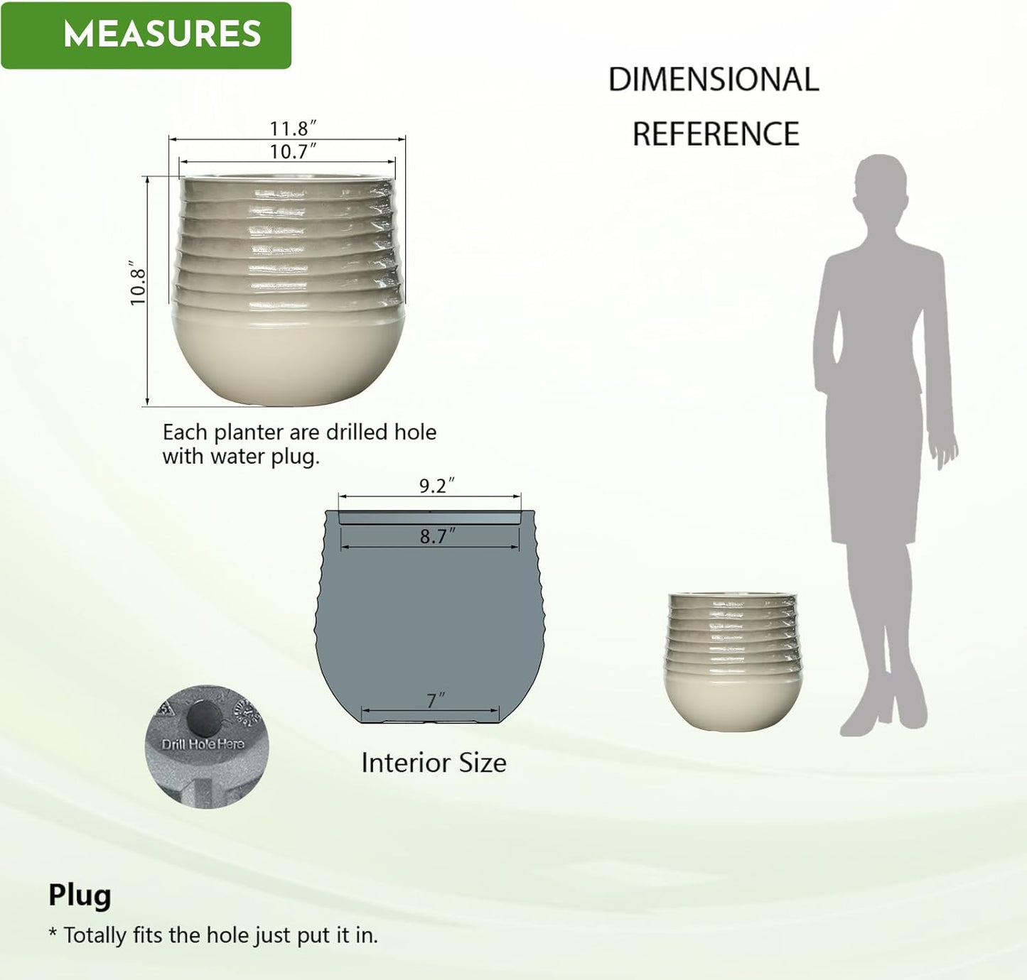 10.8" H Resin Tall Planters for Outdoor Plants, Modern Taupe Round Tapered Plastic Flower Pot for Outdoor and Indoor Plants, Large Plant Pot with Drainage Holes and Rubber Plug for Home Garden Patio