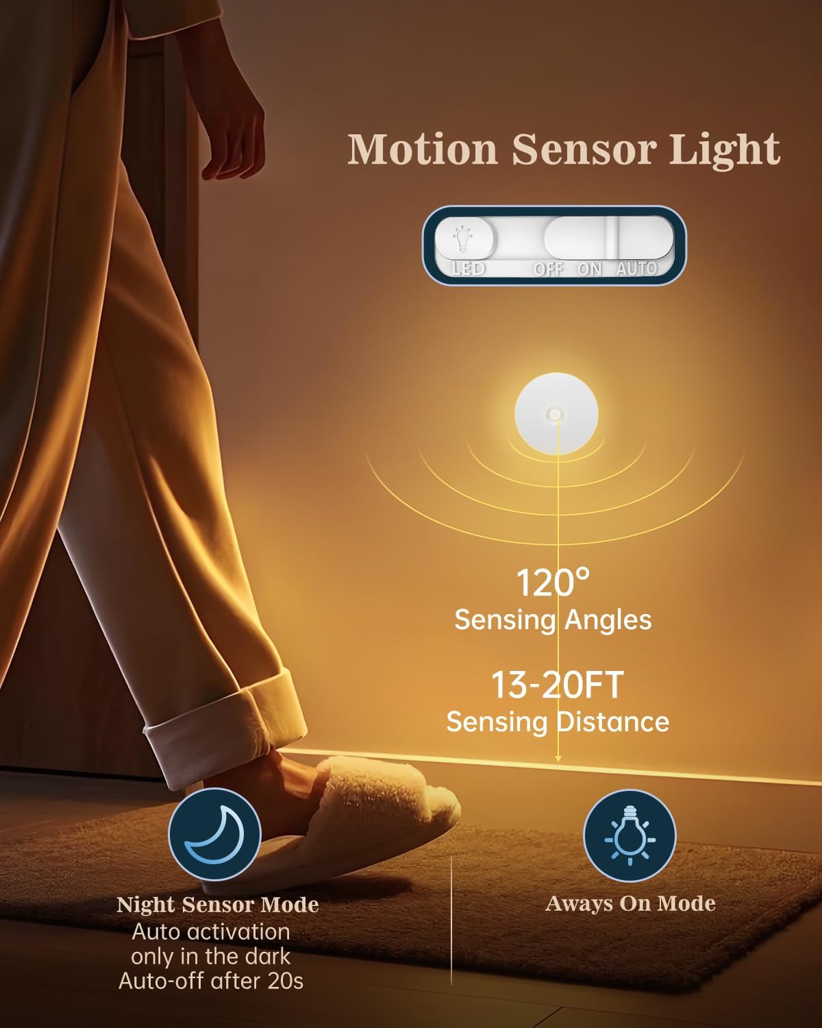 Yiliaw Motion Sensor Night Light, Rechargeable Stair Lights Indoor, Warm White with Wireless Magnetic Mount, Adjustable Brightness & 3 Color Temps for Hallway, Stairway, Bathroom, Closet (4 Pack)