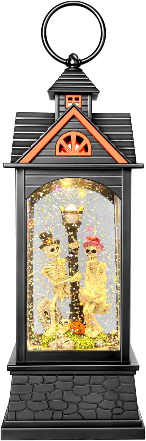 Halloween Snow Globe Lantern, Spooky Ghost Halloween Decor, Plug-in & Battery Operated Snow Globes for Halloween Decorations Indoor