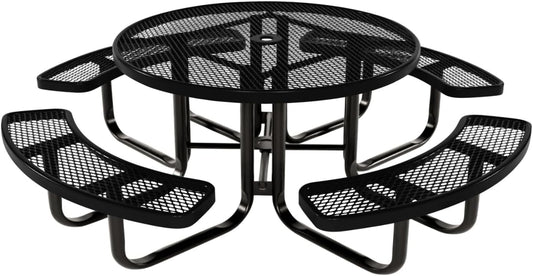 Coated Outdoor Furniture Heavy-Duty Portable Outdoor Kids Table with Umbrella Hole, Expanded Metal Kids Picnic Table, Commercial-Grade, Made in America (46 In, Round, Childrens, Textured Black)