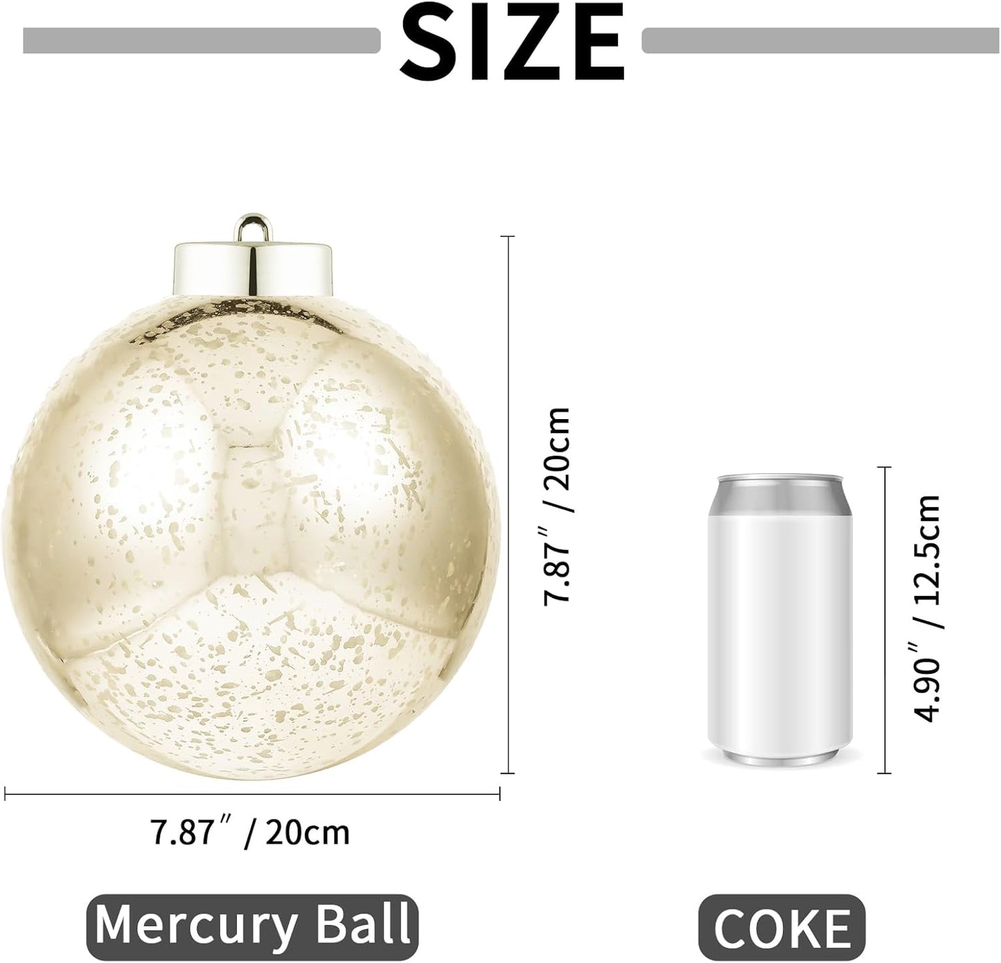 XmasExp Large Christmas Ball Ornaments,1pcs Champagne Giant Shatterproof Plastic Hanging Mercury Xmas Ball Decorations Christmas Tree Ornaments (Champagne Gold, 8")