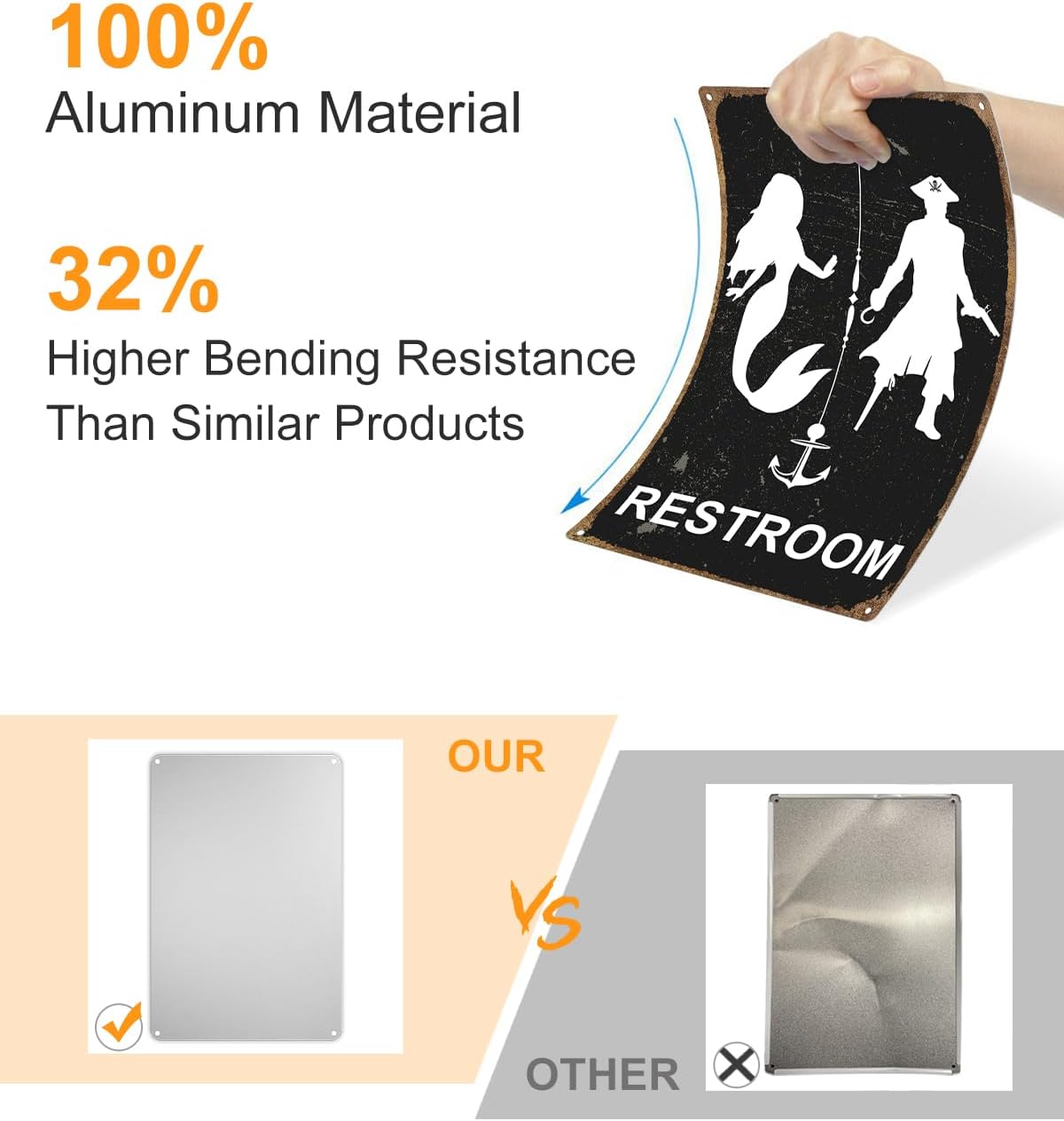 ALKB Nautical Themed Vintage Restroom Door Sign Fun Mermaid and Pirate Sign Suitable for Ocean, Beach, Ship Themed Wall Decor 8x12 Inch