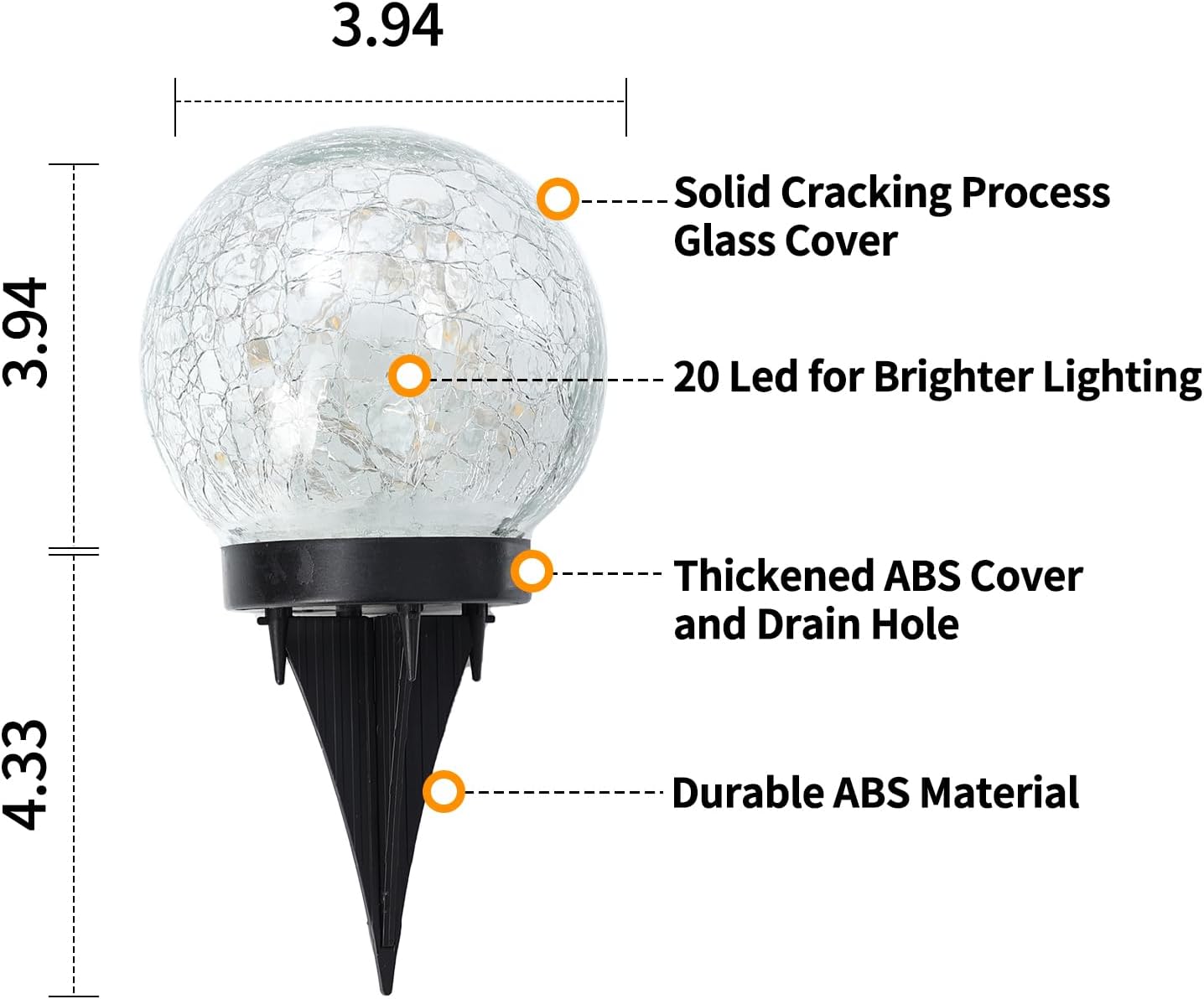 Solar Globe Lights Outdoor Waterproof-Solar Balls for Garden-Cracked Glass Ball Lights Outdoor-Solar Orbs for Outside-Decorations for Patio and Yard Lawn Backyard Decor