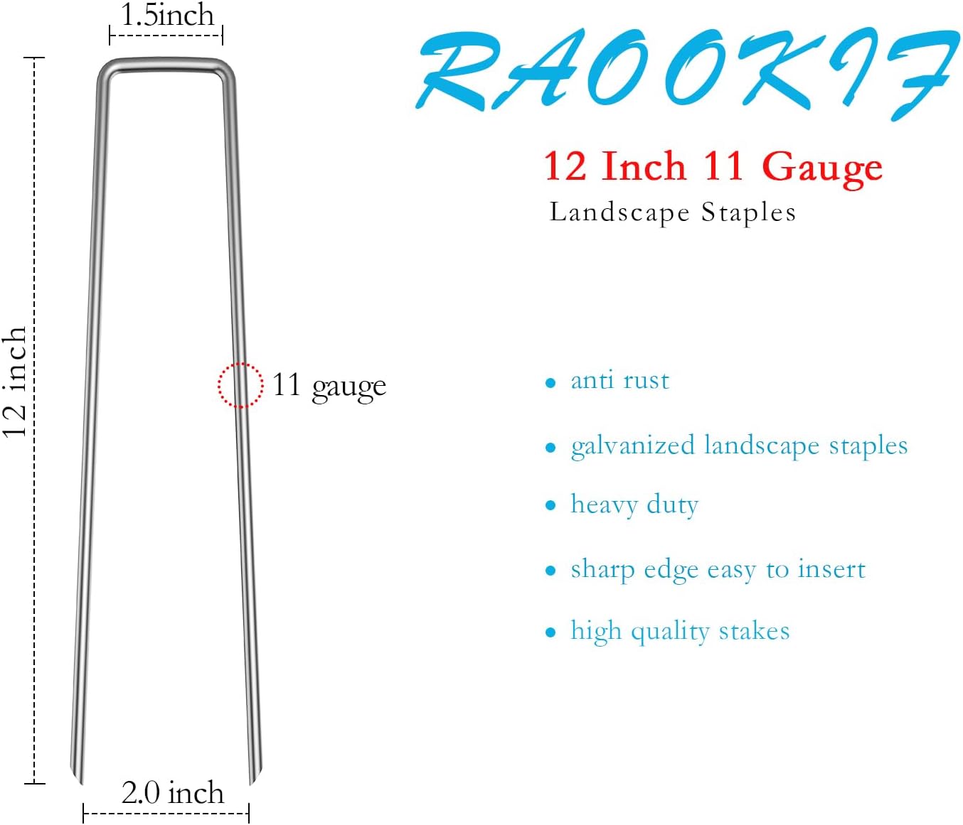 RAOOKIF 12 Inch Long Galvanized Garden Landscape Staples, 20/50/100/200Pcs Metal Stakes for Decoration, Fence, Lawn, Fabric Pins