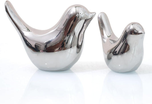 Notakia Small Birds Statues Home Decor Modern Style Decorative Ornaments for Living Room, Bedroom, Office Desktop, Cabinets (2Pcs Silver Birds)