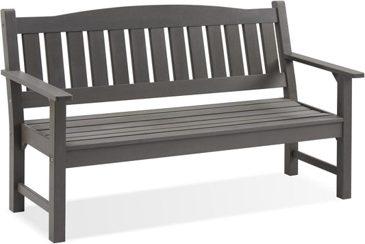 Psilvam 3-Person Outdoor Memorial Bench, All-Weather Poly Lumber Garden Bench, Rot-Resistant Outdoor Patio Bench for Park,Porch,and Church(Grey)