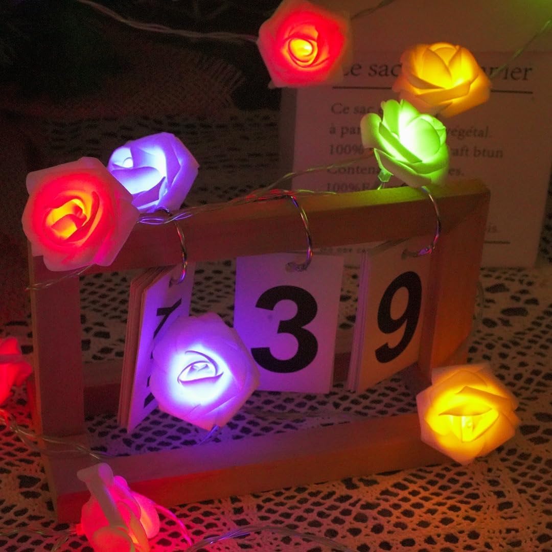 Everlasting Splashes LED Rose Flower Fairy String Lights Battery Operated Warm Flashing Light for Romantic Proposal Wedding Party Birthday Christmas Thanksgiving DIY Indoor Outdoor Decorations (Blue)