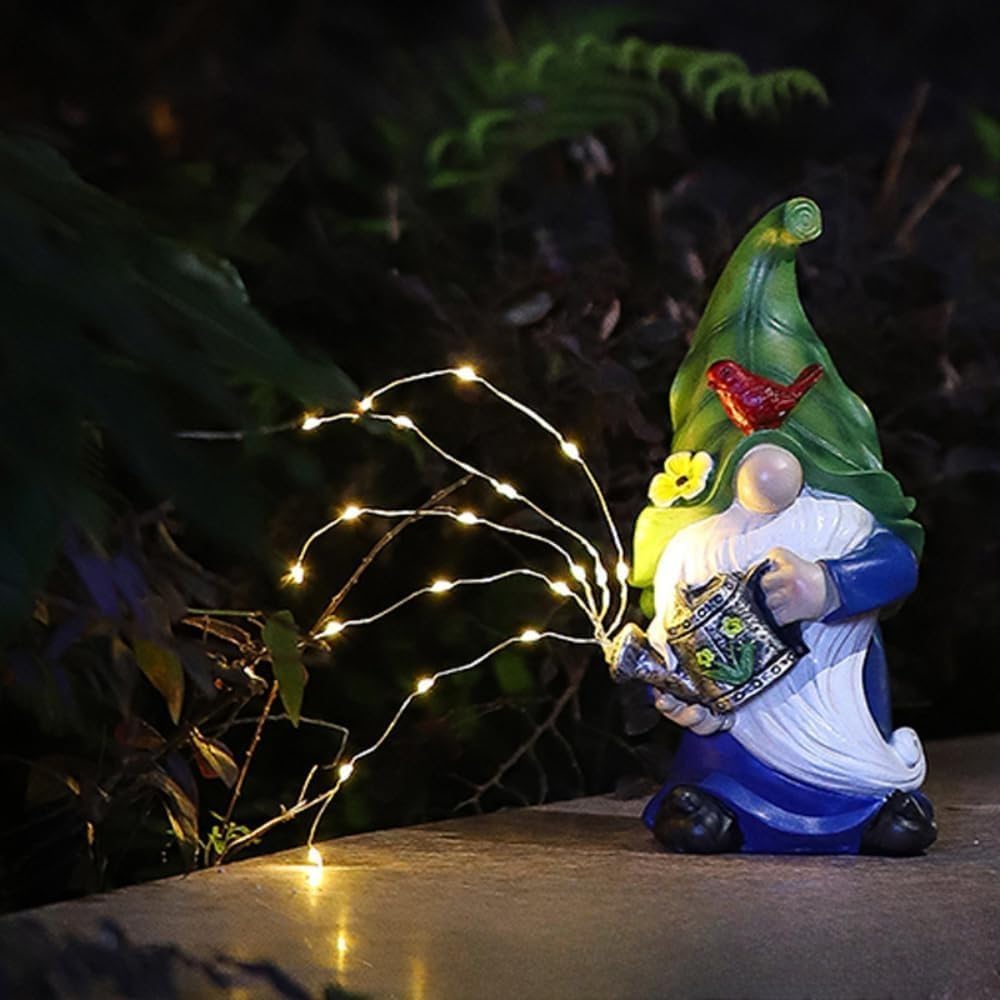 Garden Gnomes Outdoor with LED Solar Light - 11’’Spring Gnomes Decorations for Home/Yard/Patio with Lantern - Solar Garden Statues (Teapot gnome)