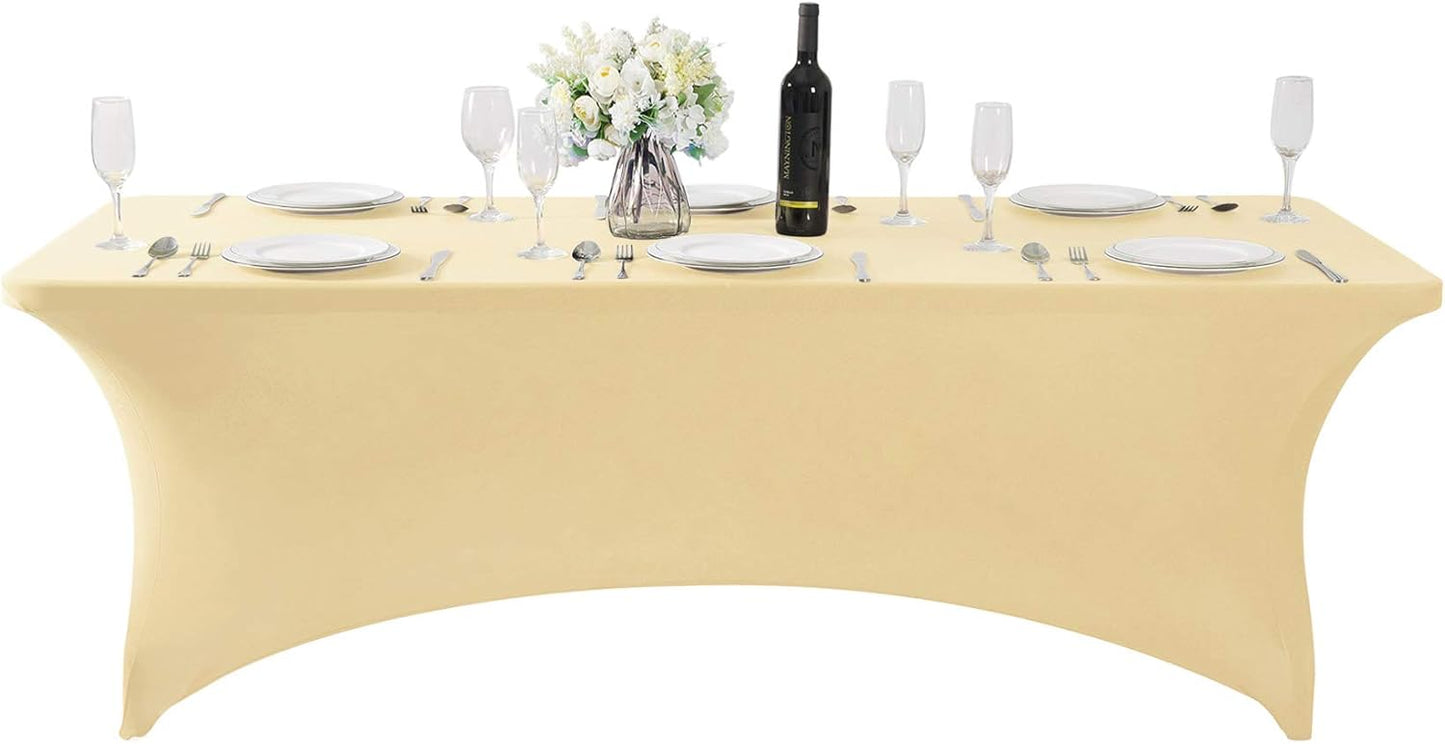 2Pack Spandex Table Cover for 8FT or 4ft or 6ft Table Universal Fitted Stretch Tablecloth for Party, Banquet, Wedding and Events-Champagne