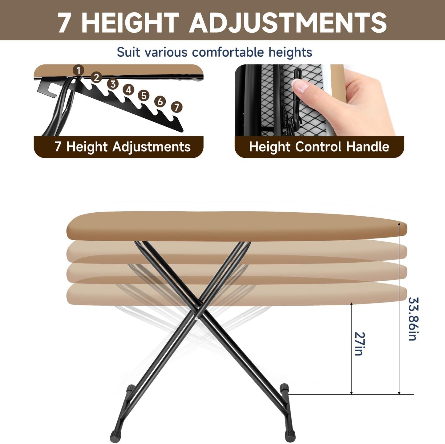 Ironing Board with Heat Resistant Cover, 43x13 Compact and Space Saver Iron Board,Height Adjustable,Easy to Fold,Stable Structure