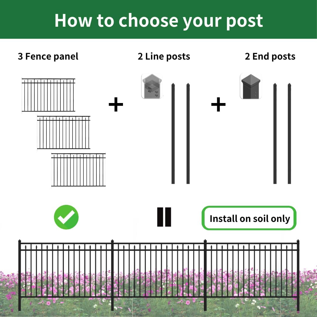 Line Post for Yard, Garden, Commercial Fencing – Steel, 2"x2"x78",Black DIY Pre-Drilled Holes on Opposite Sides, Built-in Rivet Nuts, Soil Installation (1pc)