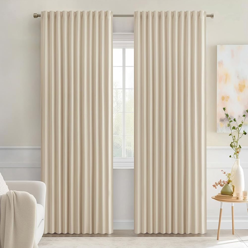 MIULEE Cream Beige Back Tab Light Blocking Curtains 84 Inch Length 2 Panels Set for Living Room Bedroom Privacy, Rod Pocket/Pinch Pleated Thermal Insulated Room Darkening Blackout Drapes W66xL84