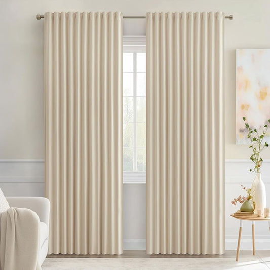 MIULEE Cream Beige Back Tab Light Blocking Curtains 84 Inch Length 2 Panels Set for Living Room Bedroom Privacy, Rod Pocket/Pinch Pleated Thermal Insulated Room Darkening Blackout Drapes W66xL84