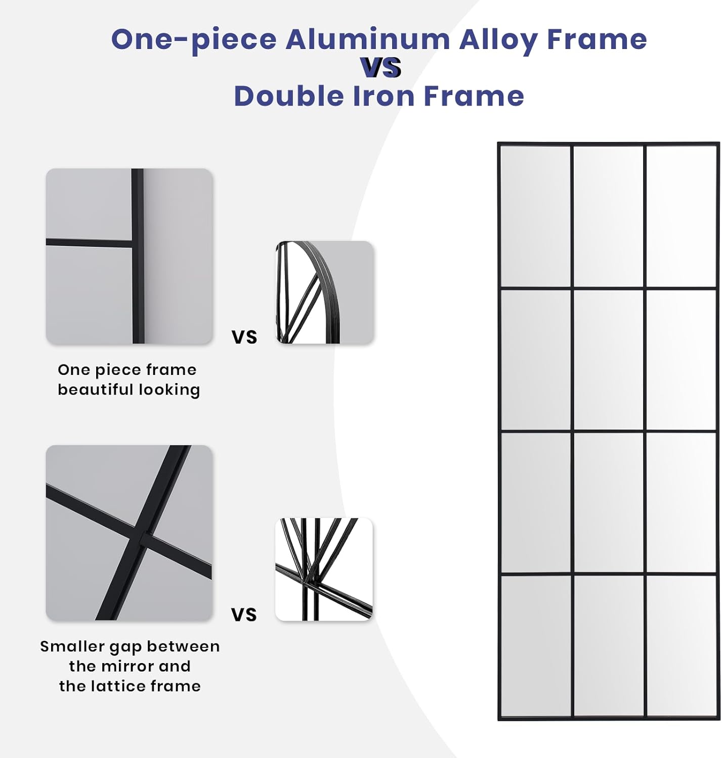 Windowpane Mirror Full Length 65"x24" Art Pane Wall Mirror Farmhouse Decorative Leaning Hanging Wall Mounted for Bedroom Living Room Entrance