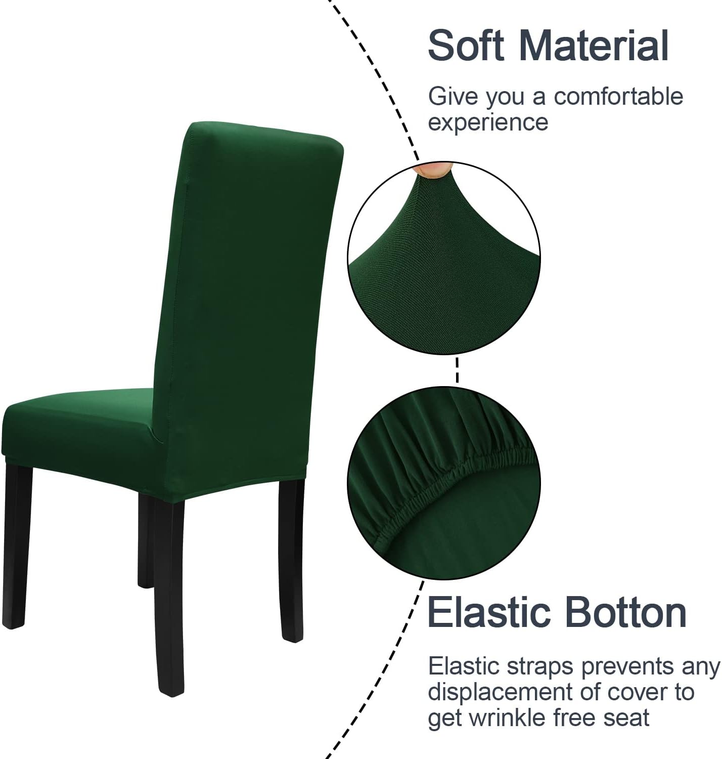 JQinHome Chair Covers for Dining Chairs, High Stretch Removable Washable Chair Protector Cover Set of 2, Chair Slipcovers for Dining Room, Kitchen,Home Party,Wedding Ceremony(Hunter Green, 2PC)