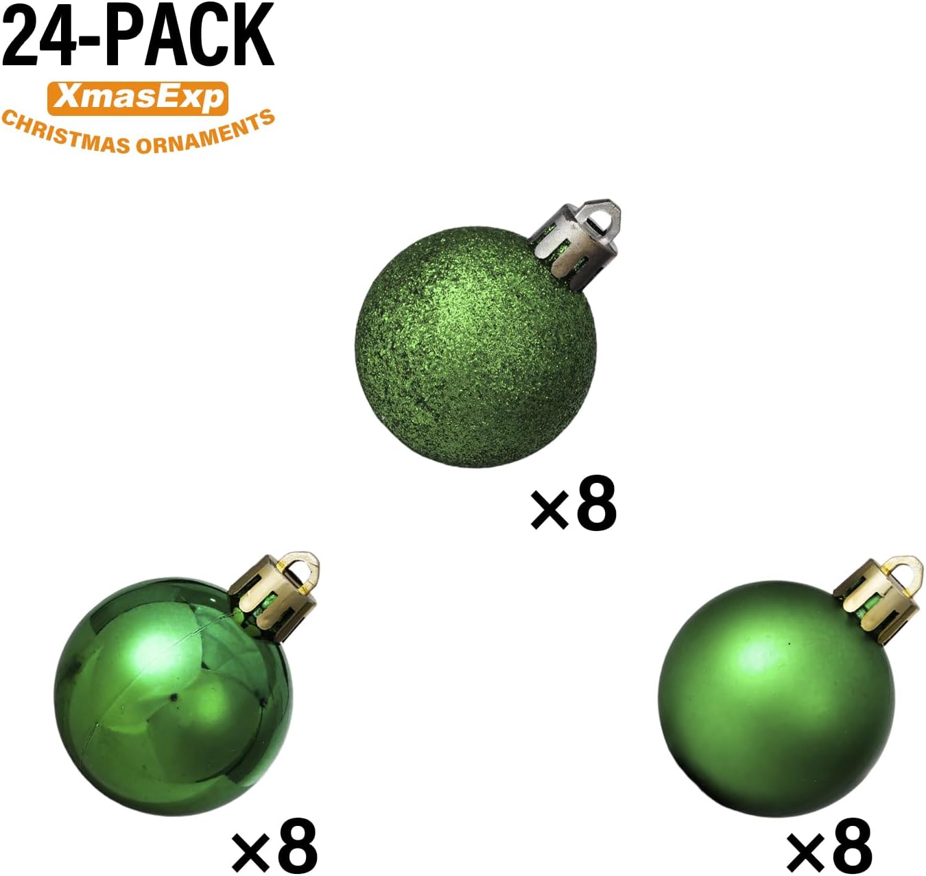 XmasExp 24ct Mini Christmas Ball Ornaments Shatterproof Christmas Ornaments Set Decorations for Xmas Tree Balls 30mm/1.18" (Dark Green)