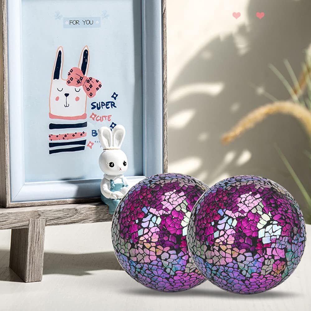 6Pcs Decorative Ball Set, 6cm/2.4inch Red Dazzle Mosaic Glass Orbs Centerpiece Balls for Decorate Bowls Vases Tables Wedding Party