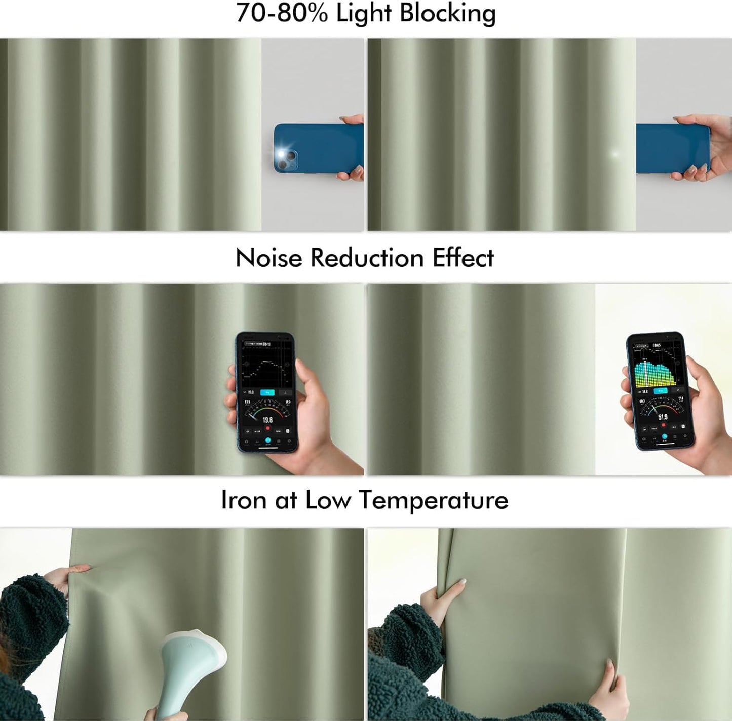 MIULEE Back Tab Sage Green Curtains 96 Inch Long 2 Panels Set for Living Room Bedroom, Rod Pocket/Pinch Pleated Light Blocking Thermal Insulated Room Darkening Floor to Ceiling Blackout Drapes