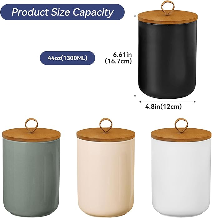 Large Ceramic Storage Jars, Modern Elegant Highly Polished Airtight Gorgeous Storage Canisters with Wooden Lid Food Storage Jar for Kitchen Spice Tea Vanilla Sugar Coffee Beans (Khaki)
